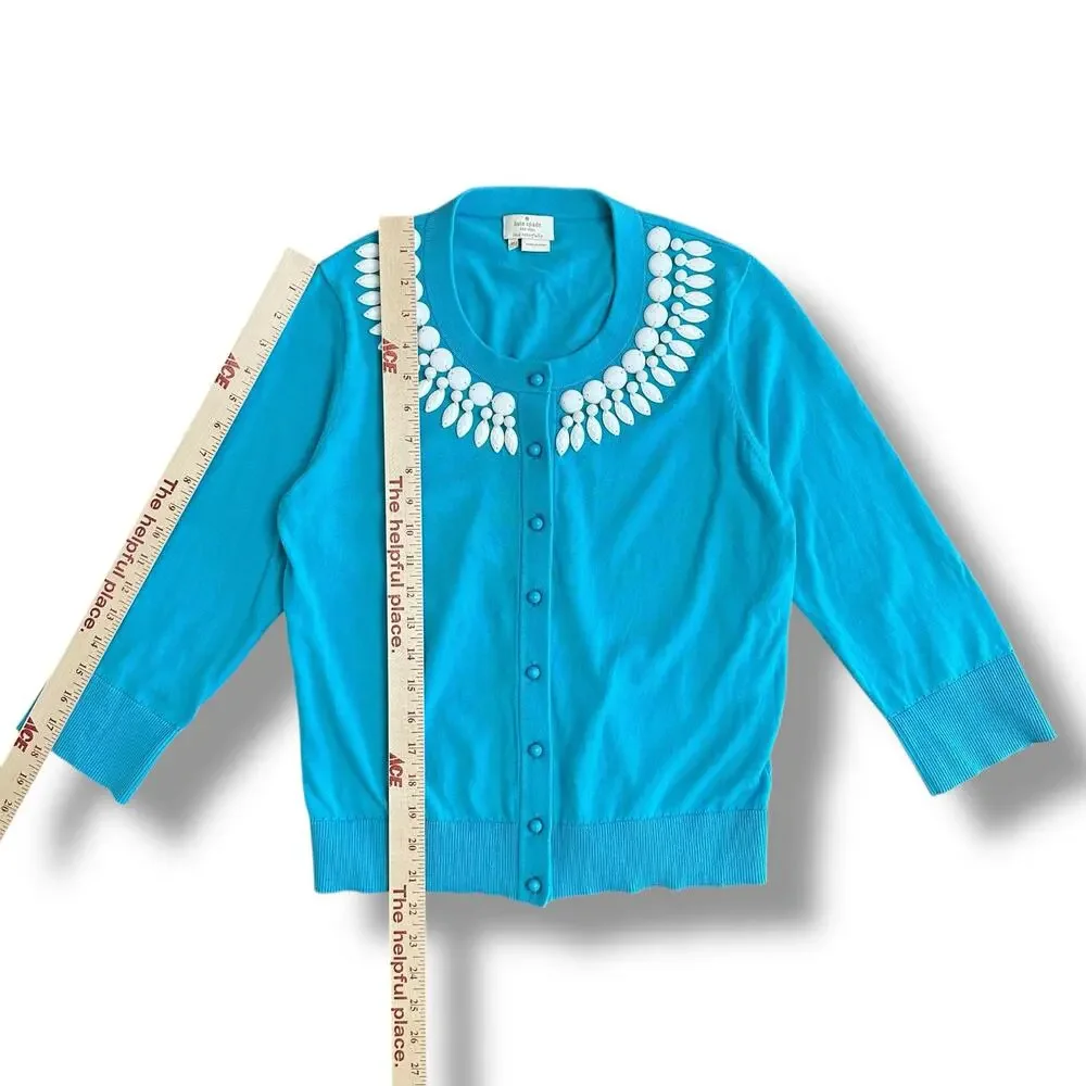 Kate Spade‎ Embellished Cardigan Sweater Turquoise Blue Size M